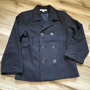 Johnnie Lene Wool Classic Double Breasted Pea Coat Dark Navy Fully Lines…